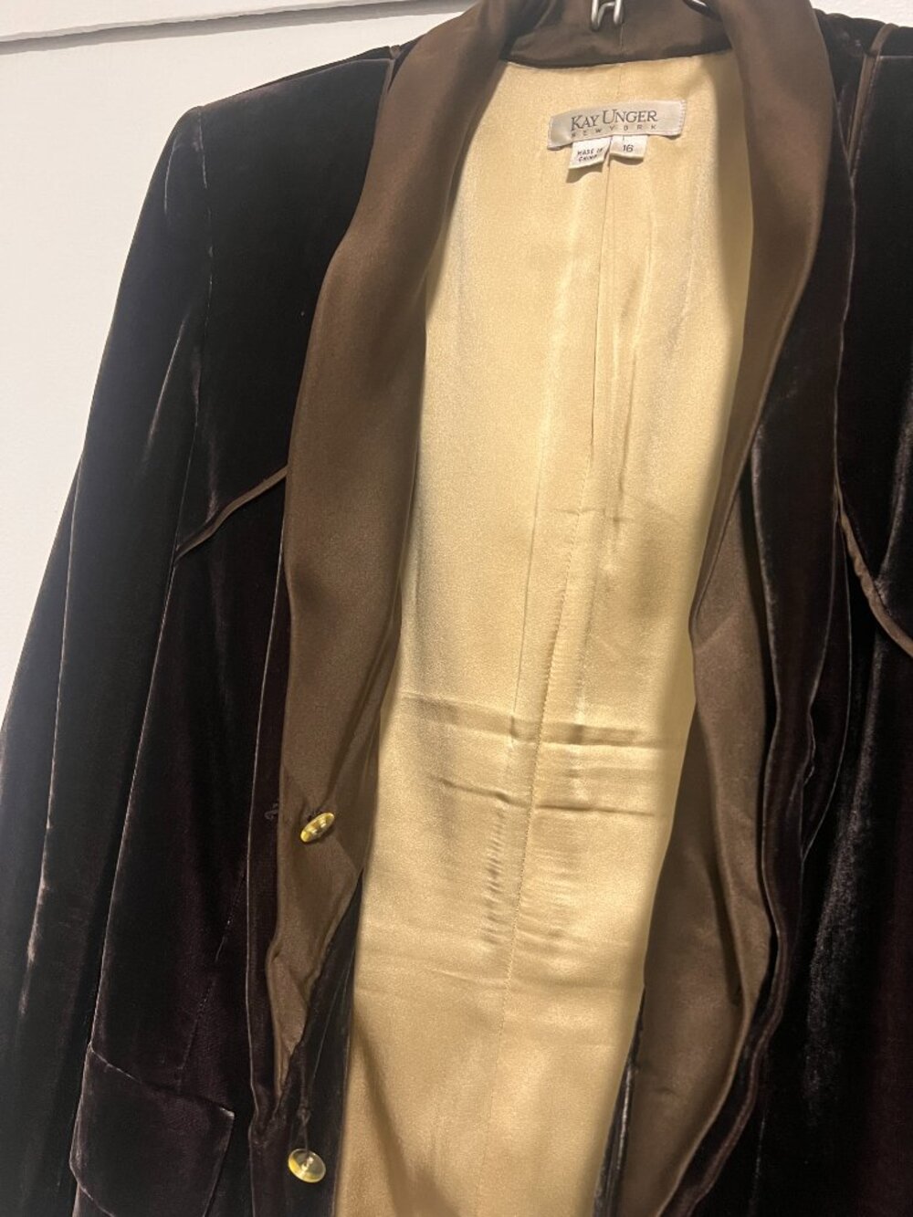 Kay Unger chocolate brown velvet belted blazer womens size 16 - Picture 9 of 9